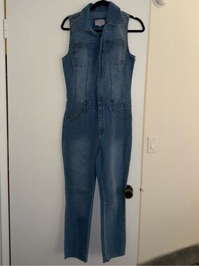 Sleeveless Light Blue Denim Jumpsuit Jeans